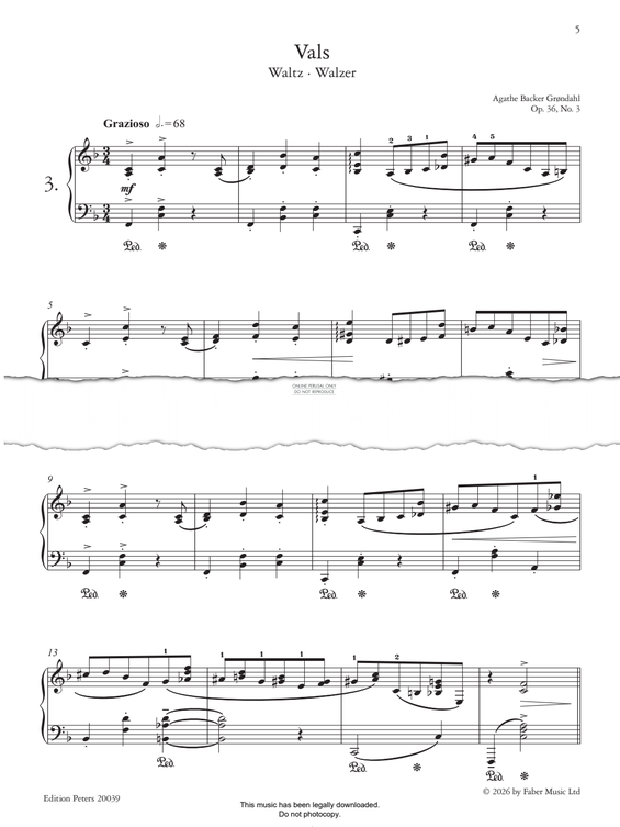 Produktgalerie: Seite 1 von 1 Vals (Waltz No.3 from 'Fantasiestücke  Op. 36'), Agathe Backer Grøndahl, Klavier