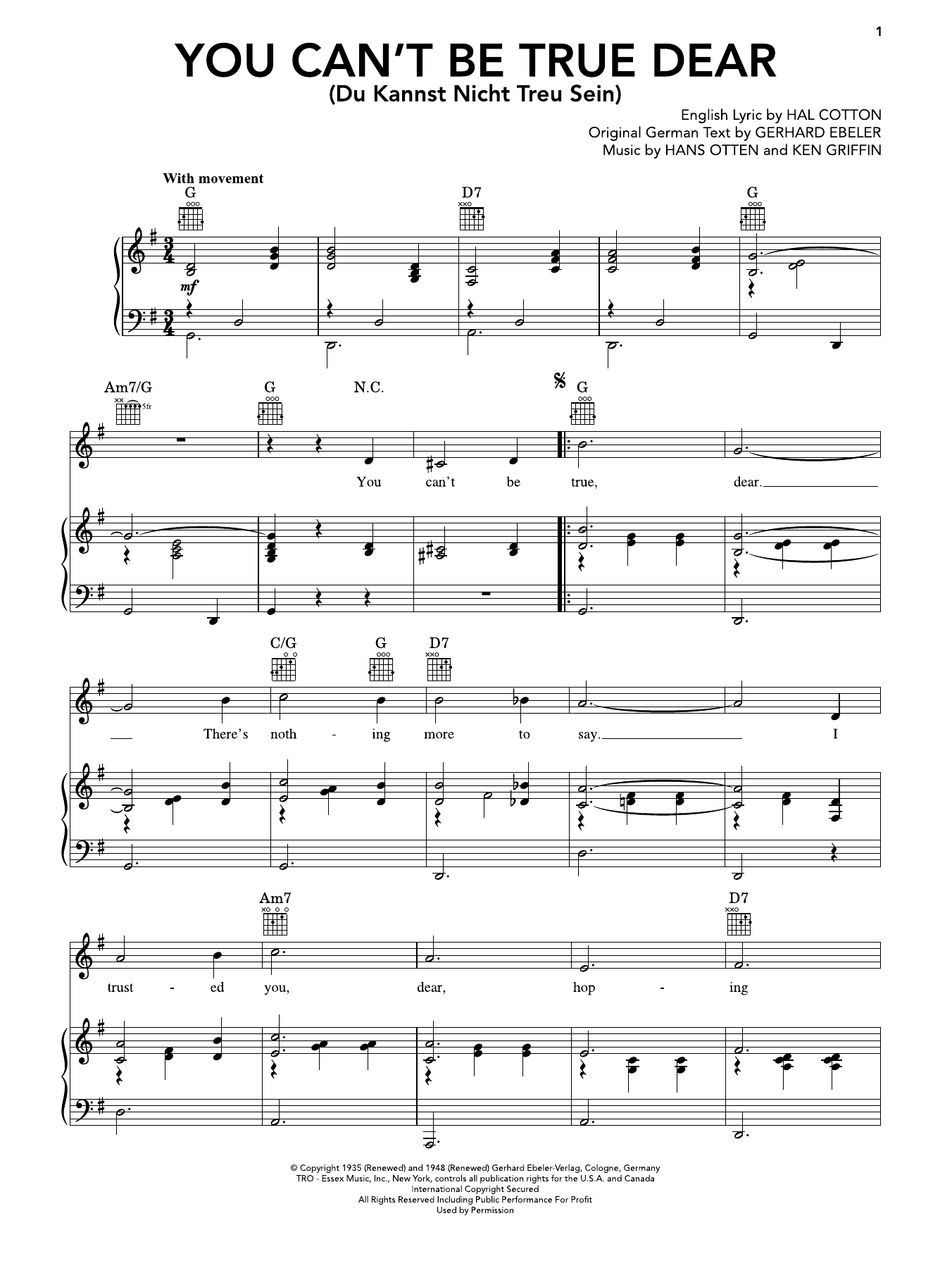 Produktgalerie: Seite 1 von 1 You Can't Be True Dear (Du Kannst Nicht Treu Sein), Hal Cotton, Gesang, Gitarre, Klavier