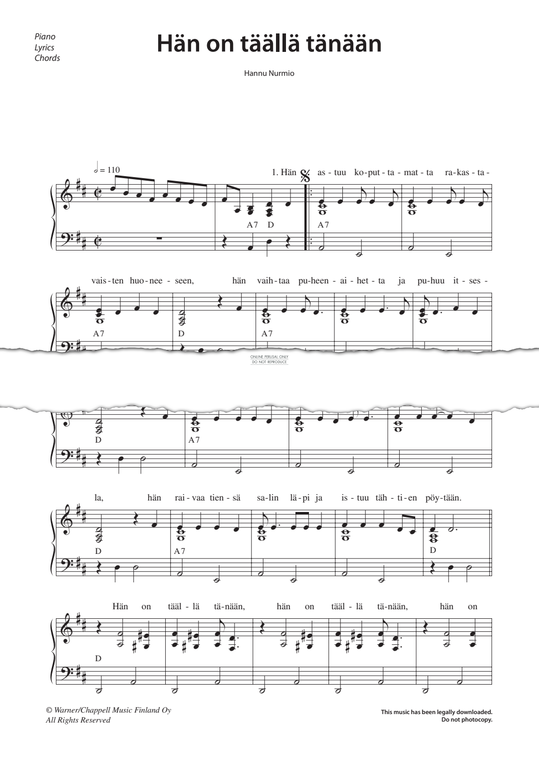 Produktgalerie: Seite 1 von 1 Hän on täällä tänään, Tuomari Nurmio, Gesang, Gitarre, Klavier