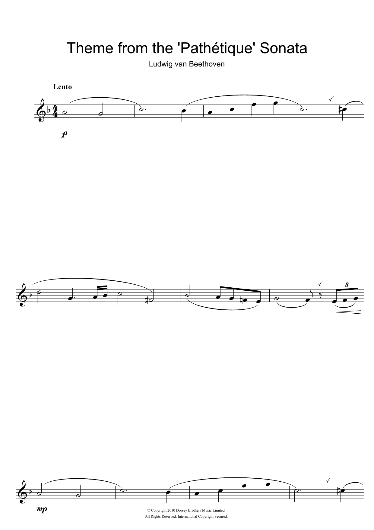 Product gallery: Page 1 of 1 Theme from Pathetique Sonata, Ludwig Van Beethoven