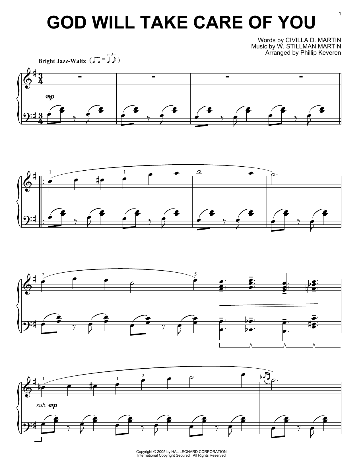 Produktbild zu: God Will Take Care Of You [Jazz version] (arr. Phillip Keveren)