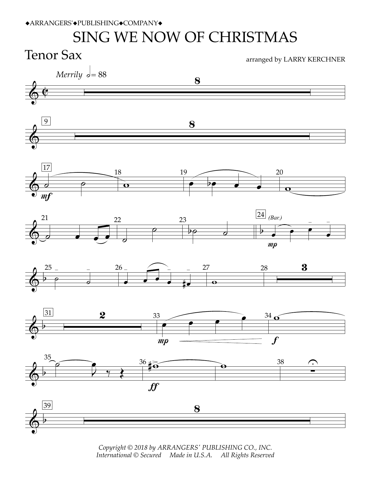 Product picture to: Sing We Now of Christmas (arr. Larry Kerchner) - Bb Tenor Saxophone