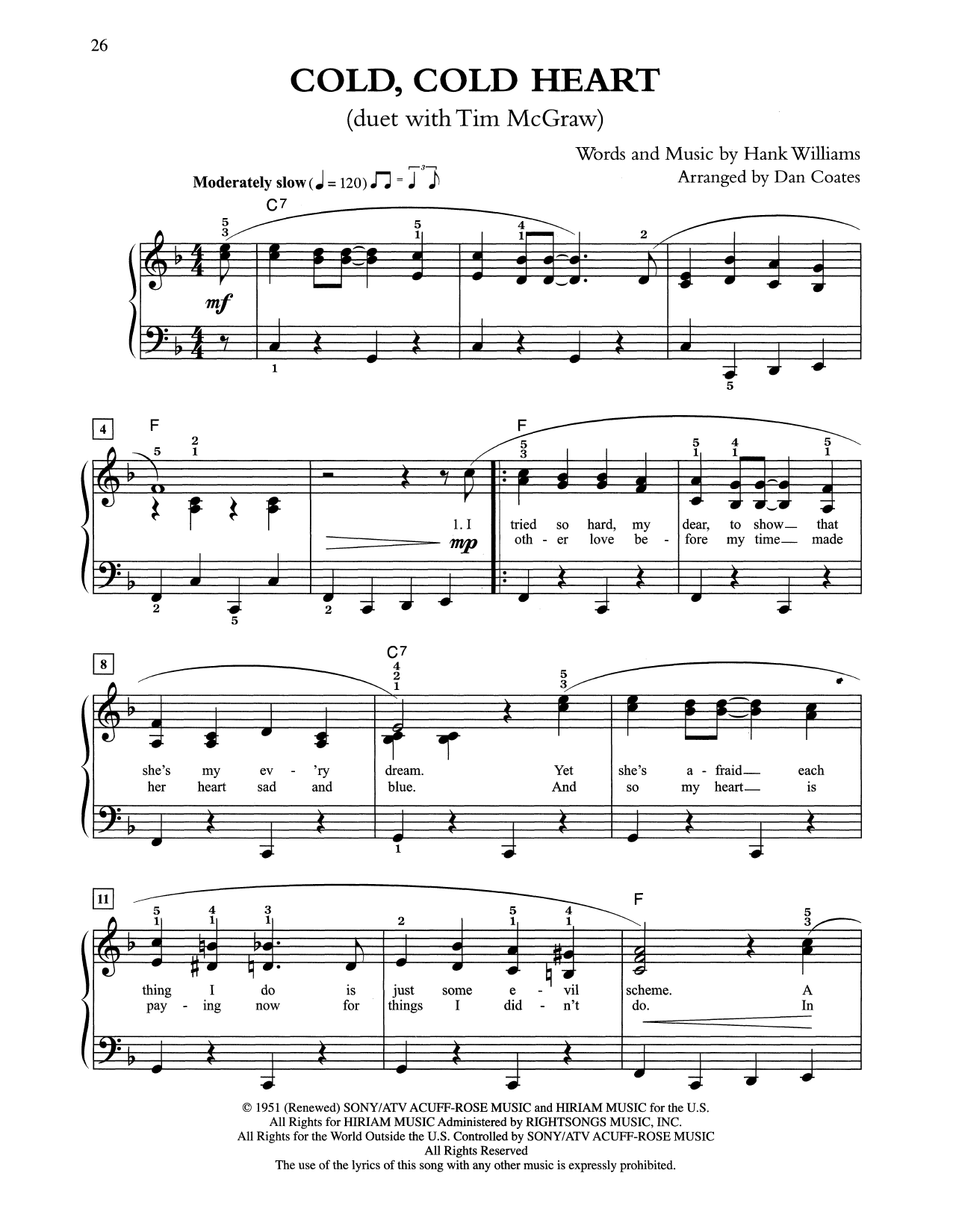 Produktgalerie: Seite 1 von 1 Cold, Cold Heart (arr. Dan Coates), Tony Bennett & Tim McGraw, Klavier