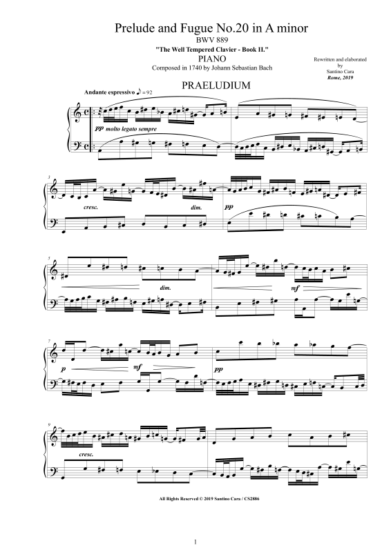 Product picture to: Prelude and Fugue No. 20 in A minor BWV 889Johann Sebastian Bach