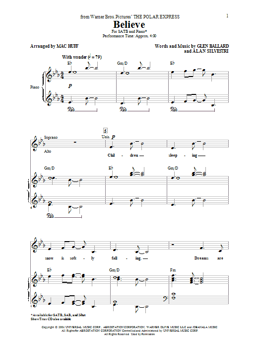Product gallery: Page 1 of 1 Believe (from The Polar Express) (arr. Mac Huff), Josh Groban
