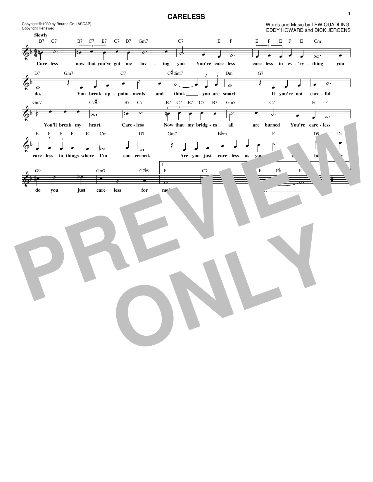 Product gallery: Page 1 of 1 Careless, Eddy Howard