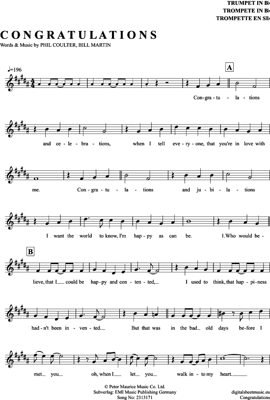 Produktgalerie: Seite 1 von 4 Congratulations , Richard, Cliff, Trompete in B