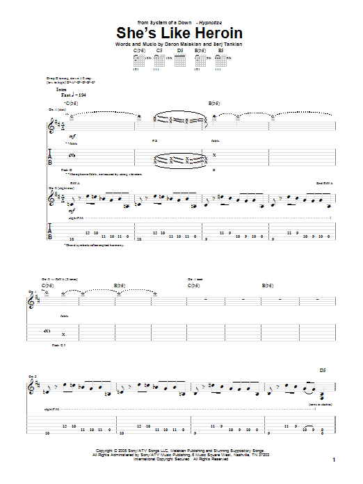 Produktgalerie: Seite 1 von 1 She's Like Heroin, System Of A Down, Gitarre