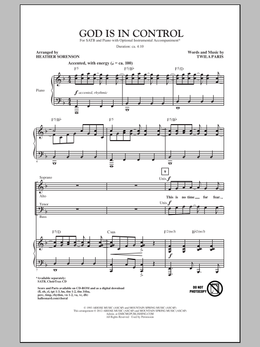 Product picture to: God Is In Control (arr. Heather Sorenson)