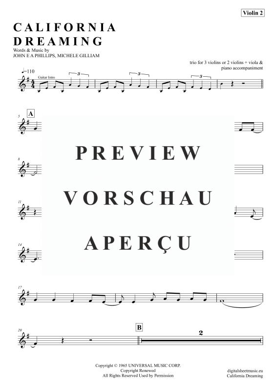 gallery: California Dreamin, Mamas & Papas, (Violinen Trio + Klavier)