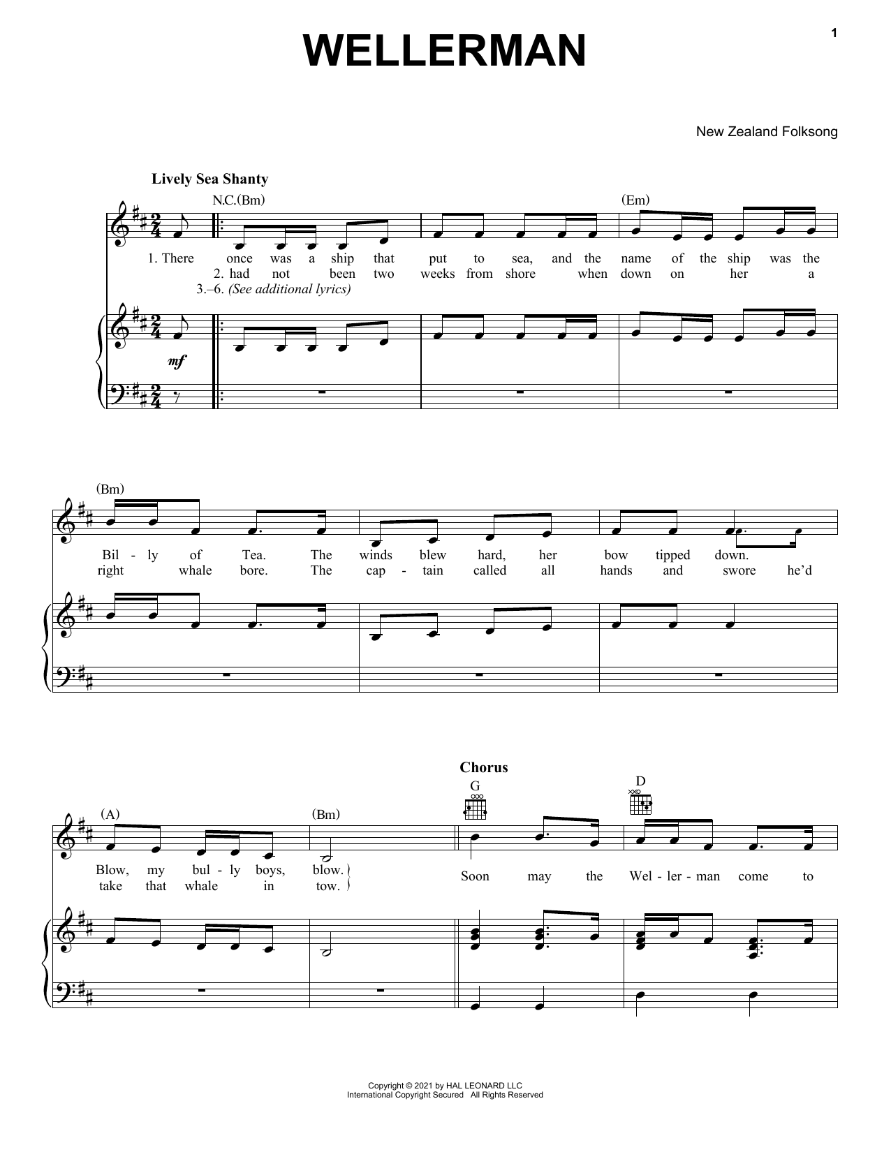 Produktgalerie: Seite 1 von 1 Wellerman, New Zealand Folksong, Gesang, Gitarre, Klavier