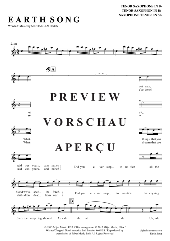 Product gallery: Page 2 of 4 Earth Song , Jackson, Michael, Tenor Saxophone