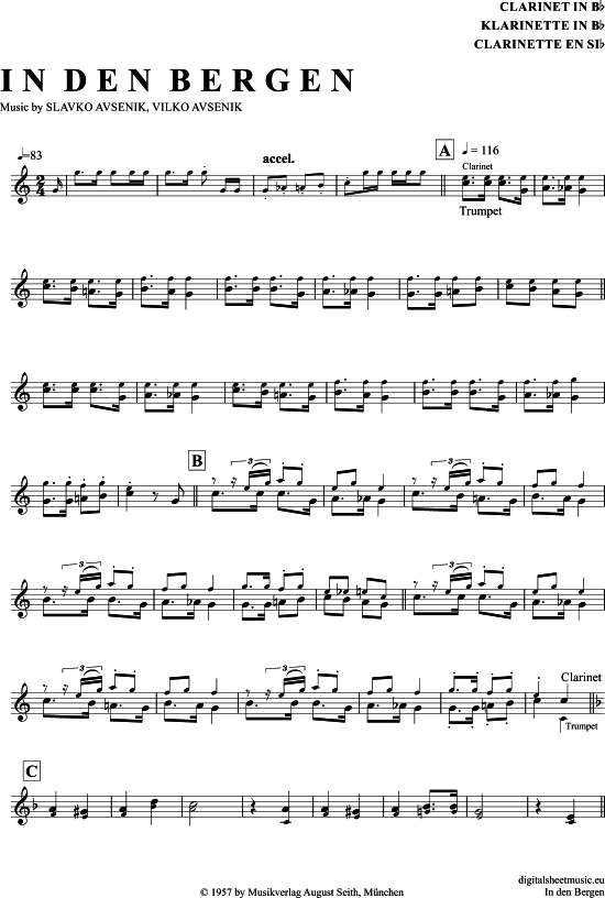 Product gallery: Page 1 of 4 In Den Bergen , Avsenik, Slavko, Clarinet in B-flat