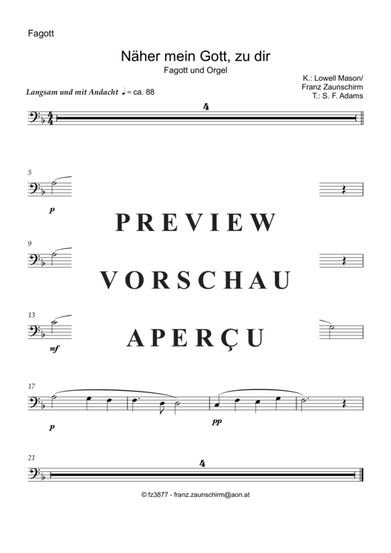 Product picture to: Näher mein Gott zu dir (Fagott Solo + Orgel-Playback) Lowell Mason (Zaunschirm)