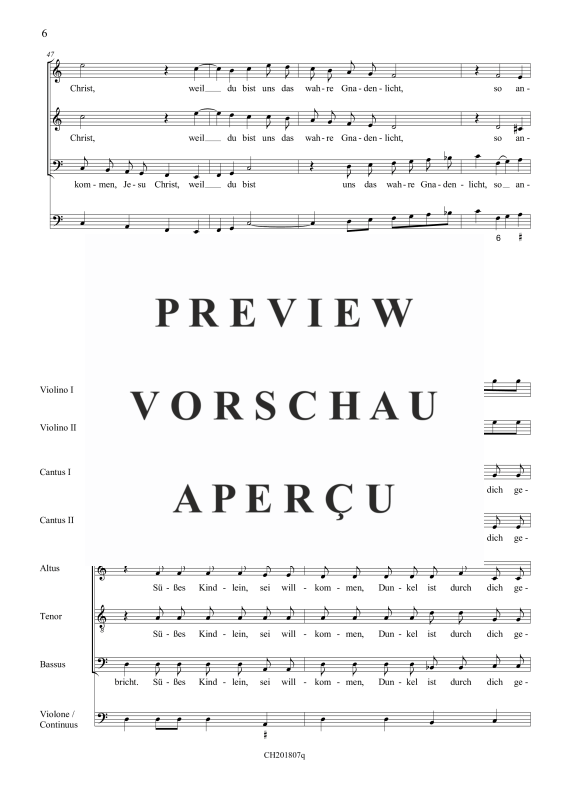 gallery: Sei willkommen, Jesulein (aus: Fest-, Buß- und Danklieder), , (5 Vokalstimmen, 2 Violinen und Continuo)