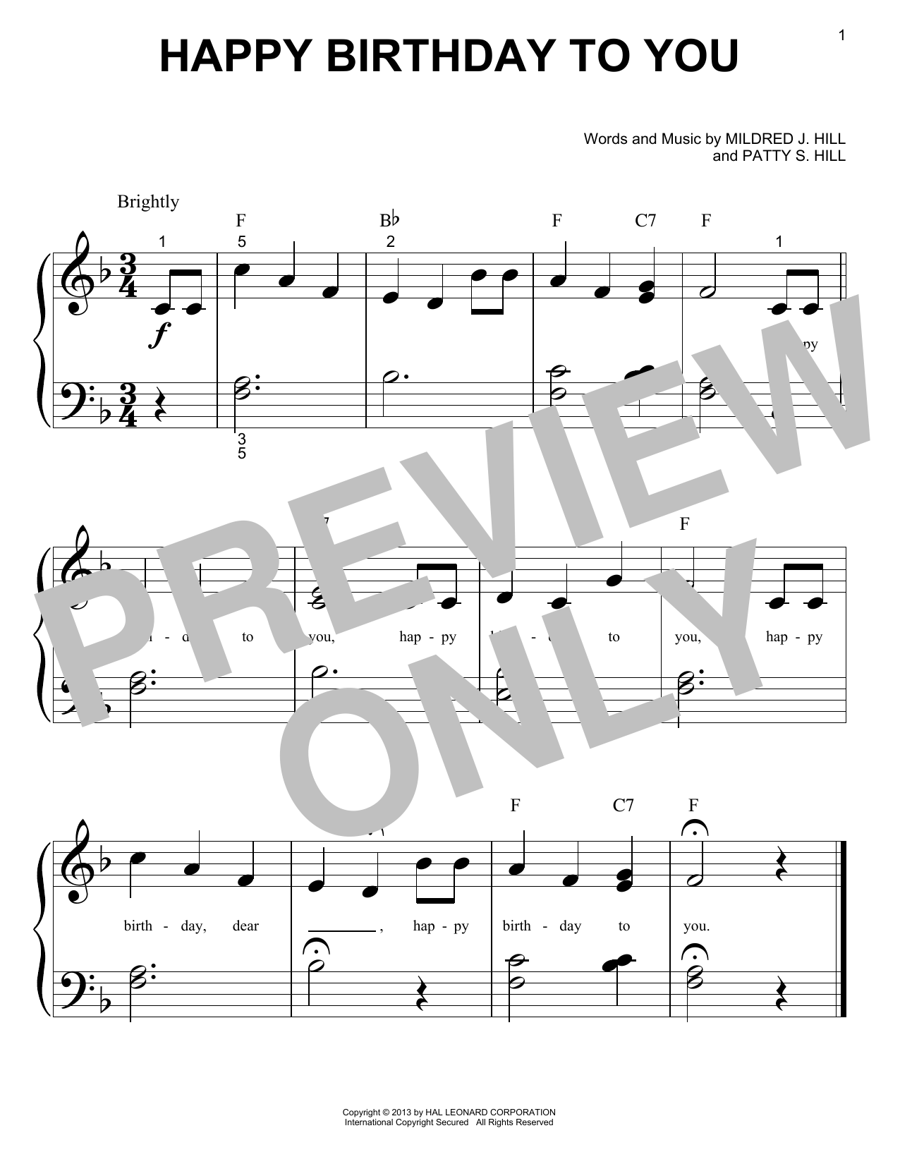 Produktgalerie: Seite 1 von 1 Happy Birthday To You, Mildred J. Hill, Klavier