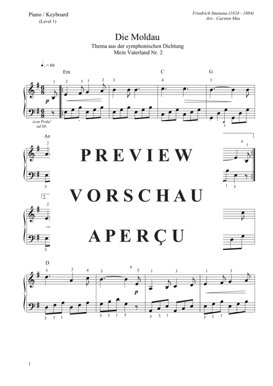 Product gallery: Page 2 of 3 Die Moldau Thema aus der symphonischen Dichtung. Mein Vaterland Nr. 2 , , (Piano / Keyboard Solo Level 1)