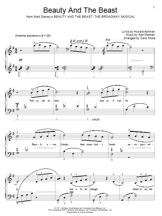 Product picture to: Beauty And The Beast (from Beauty and the Beast: The Broadway Musical) (arr. Carol Klose)