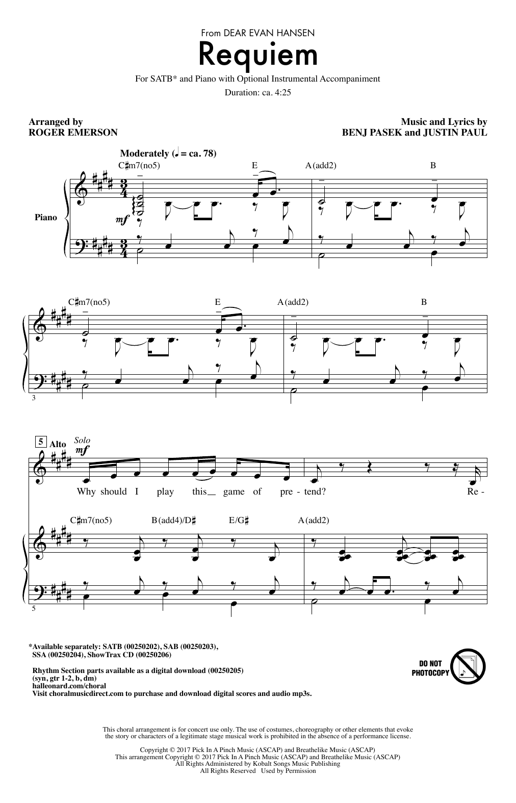 Produktbild zu: Requiem (from Dear Evan Hansen) (arr. Roger Emerson)
