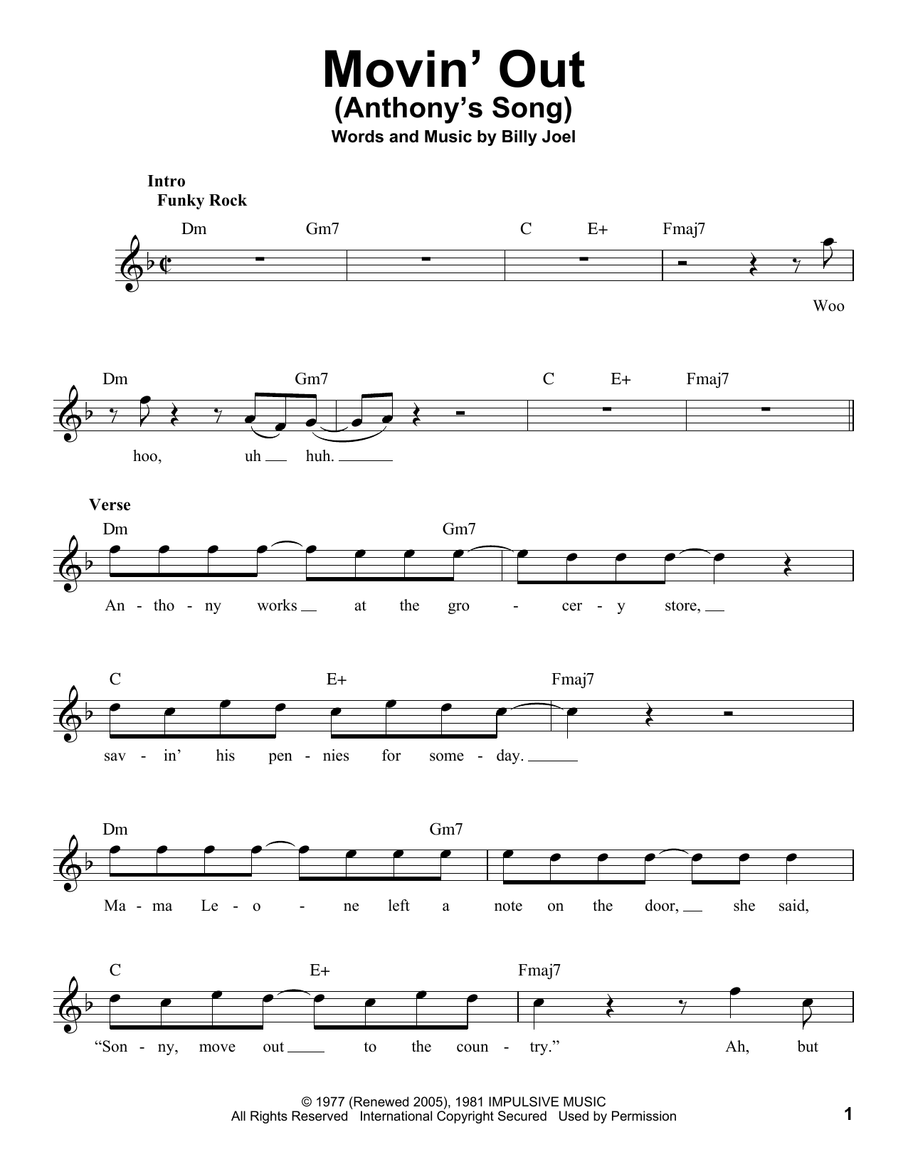 Produktbild zu: Movin' Out (Anthony's Song)