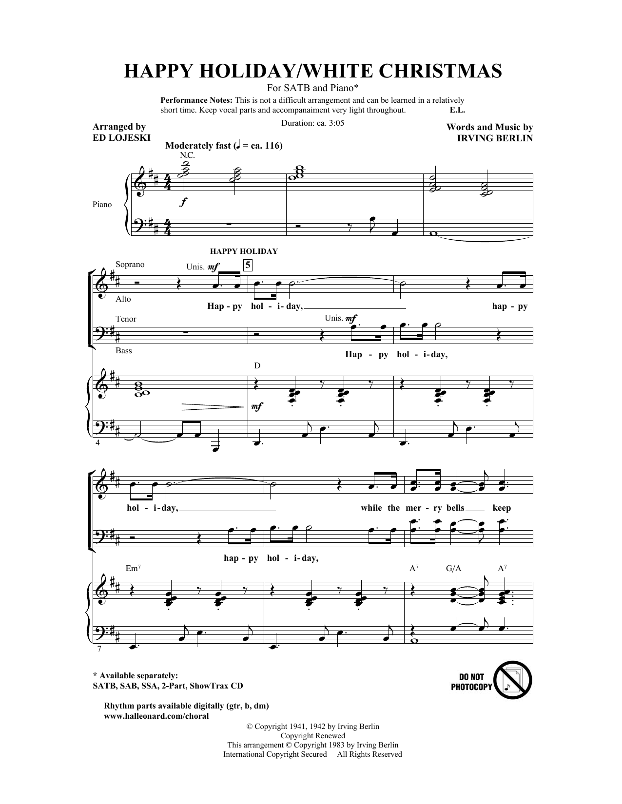 Product gallery: Page 1 of 1 Happy Holiday (arr. Ed Lojeski), Irving Berlin