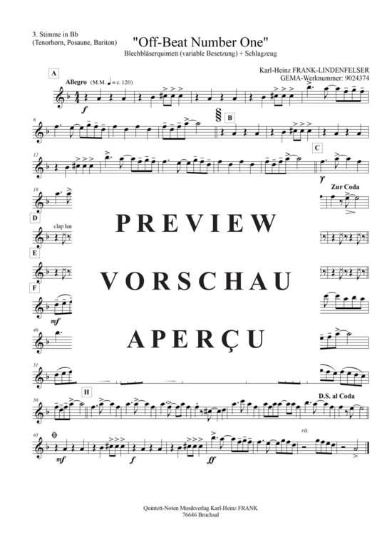 Produktgalerie: Seite 12 von 21 Off-Beat Number One , , (Quintett, variable Besetzung)