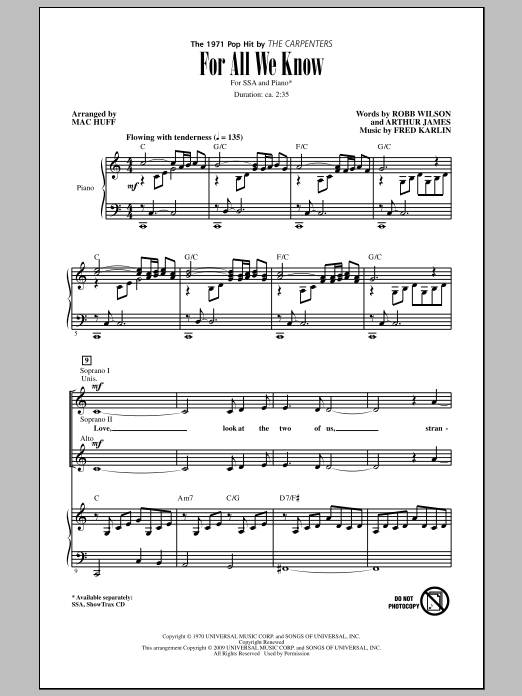 Produktgalerie: Seite 1 von 1 For All We Know (arr. Mac Huff), Carpenters, Chor
