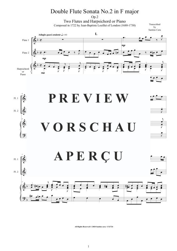 Produktgalerie: Seite 2 von 11 Double Flute Sonata No.2 in F major Op.2, , Zwei Flöten und Cembalo