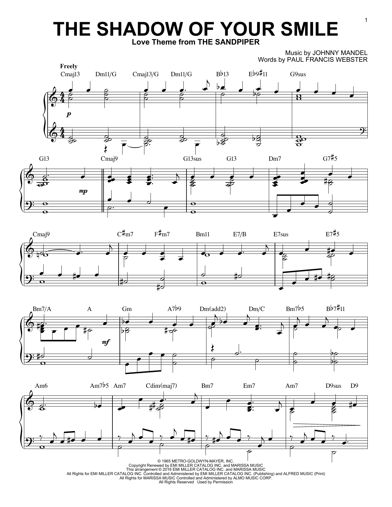 Product gallery: Page 1 of 1 The Shadow Of Your Smile [Jazz version] (arr. Brent Edstrom), Johnny Mandel
