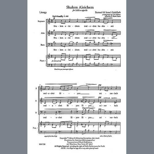 cover: Shalom Aleichem (arr. Gil Aldema), , Chor