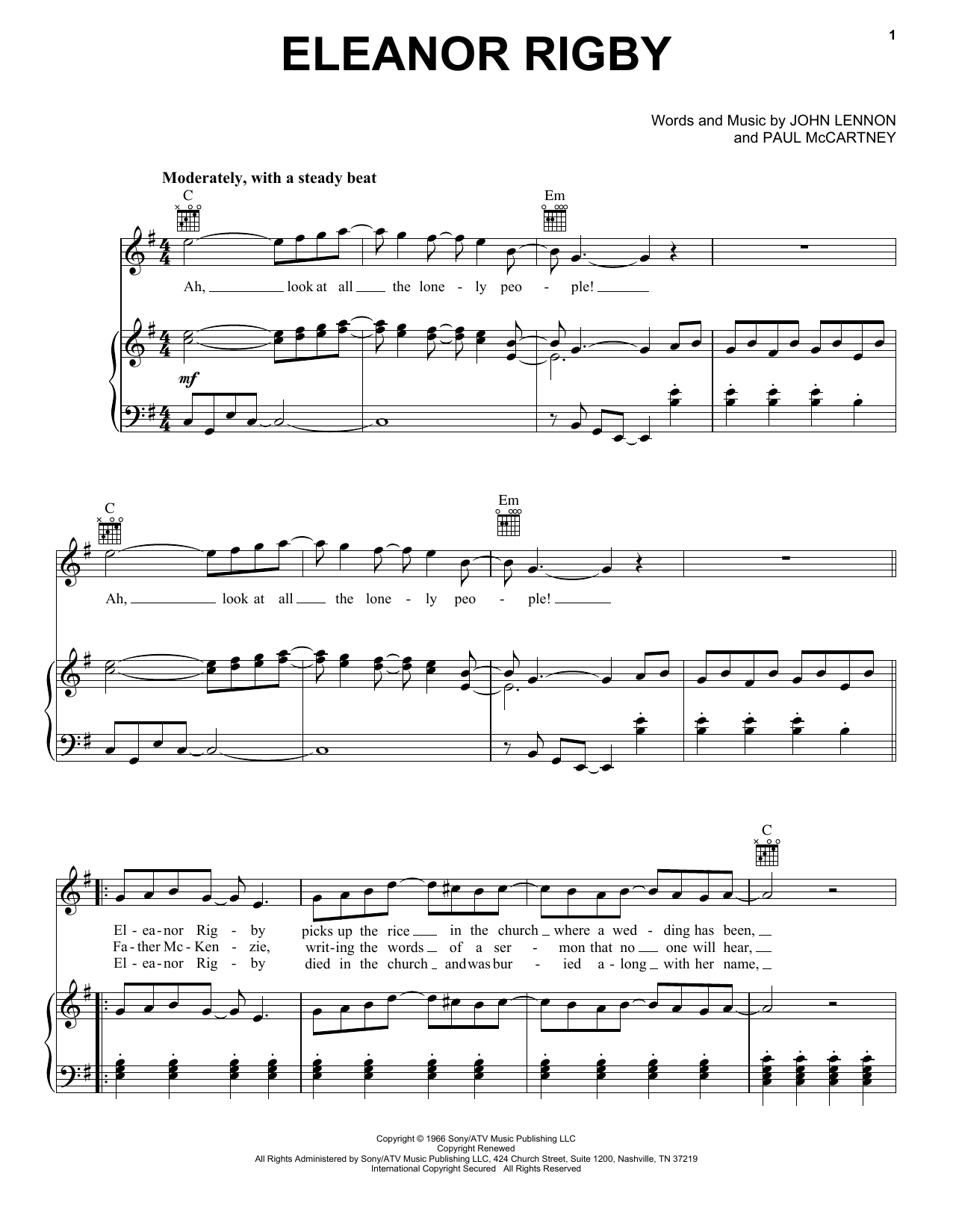 Produktgalerie: Seite 1 von 1 Eleanor Rigby, The Beatles, Gesang, Gitarre, Klavier