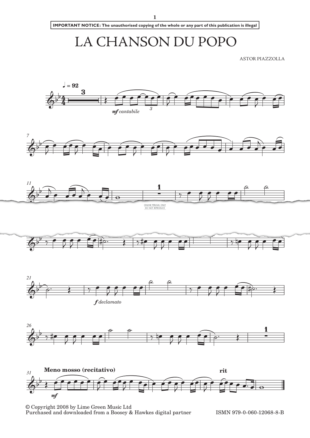 Produktgalerie: Seite 1 von 1 La Chanson du Popo, Astor Piazzolla, Klarinette, Klavier