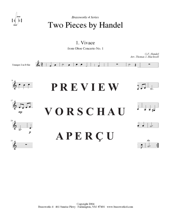 Produktgalerie: Seite 14 von 15 Zwei Stücke von Händel, , (2xTromp in B/C, Horn in F (Pos), Pos)