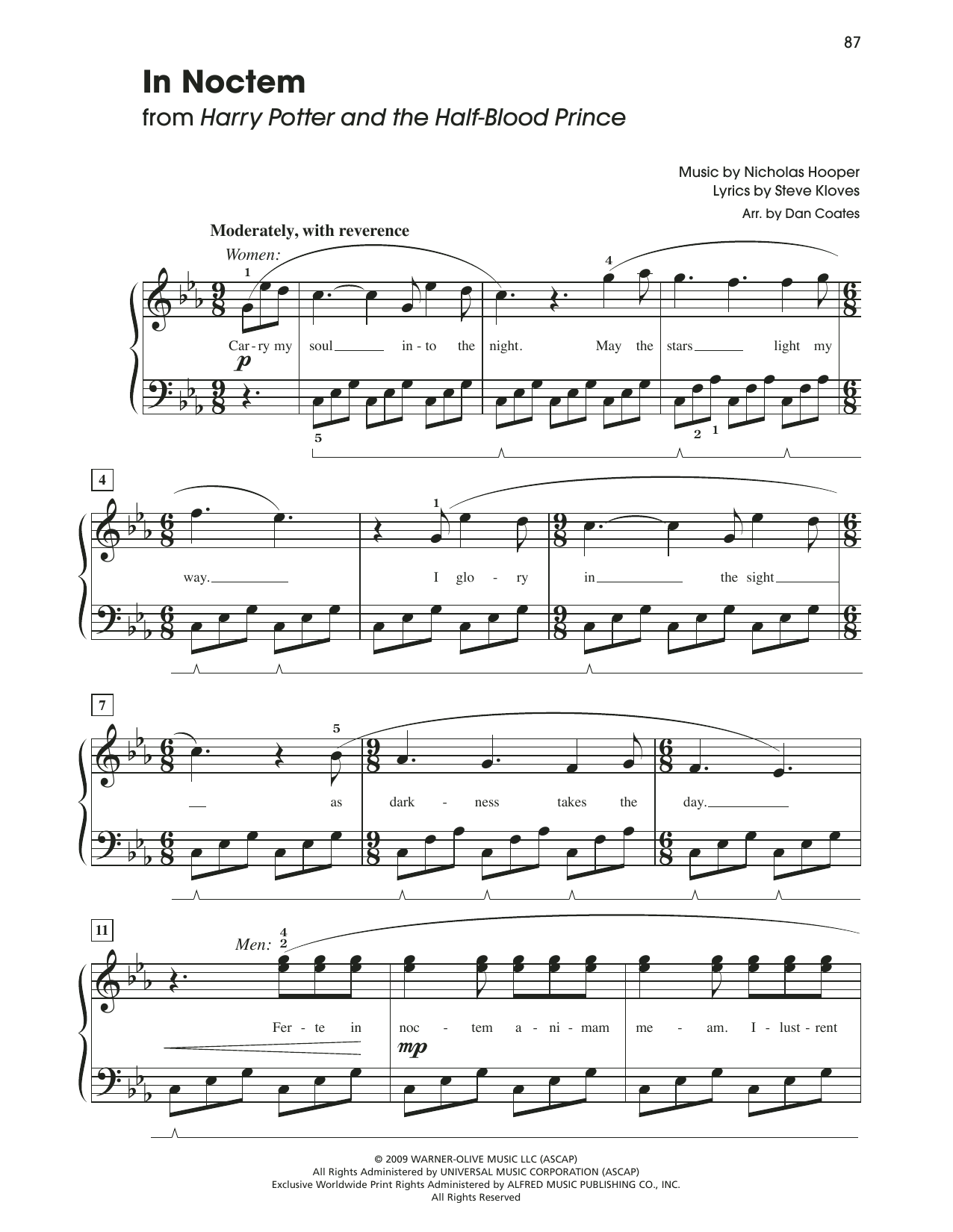 Product picture to: In Noctem (from Harry Potter And The Half-Blood Prince) (arr. Dan Coates)