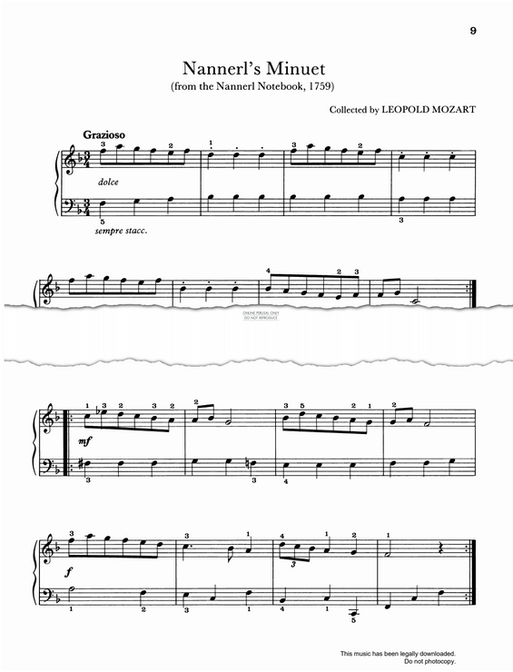 Product gallery: Page 1 of 1 Nannerl's Minuet (from the Nannerl Notebook, 1759), Leopold Mozart