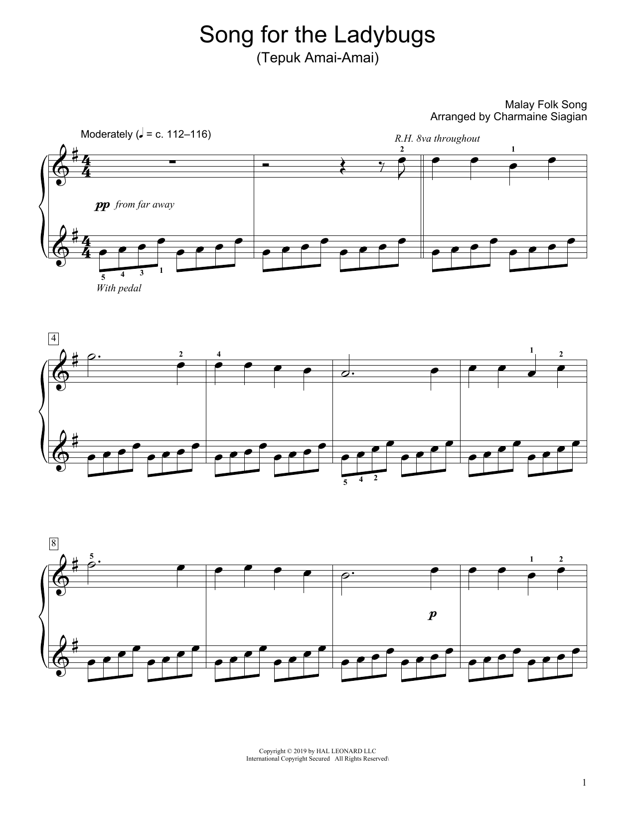 Product picture to: Song For The Ladybugs (Tepuk Amai-Amai) (arr. Charmaine Siagian)