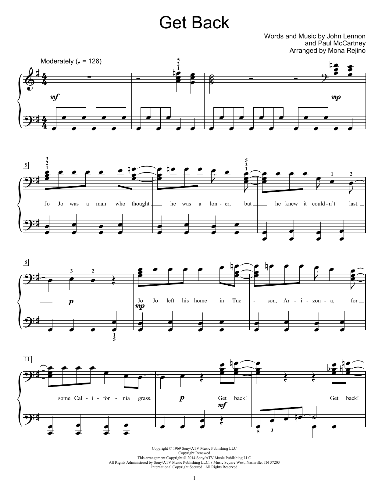 Produktgalerie: Seite 1 von 1 Get Back (arr. Mona Rejino), The Beatles, Klavier