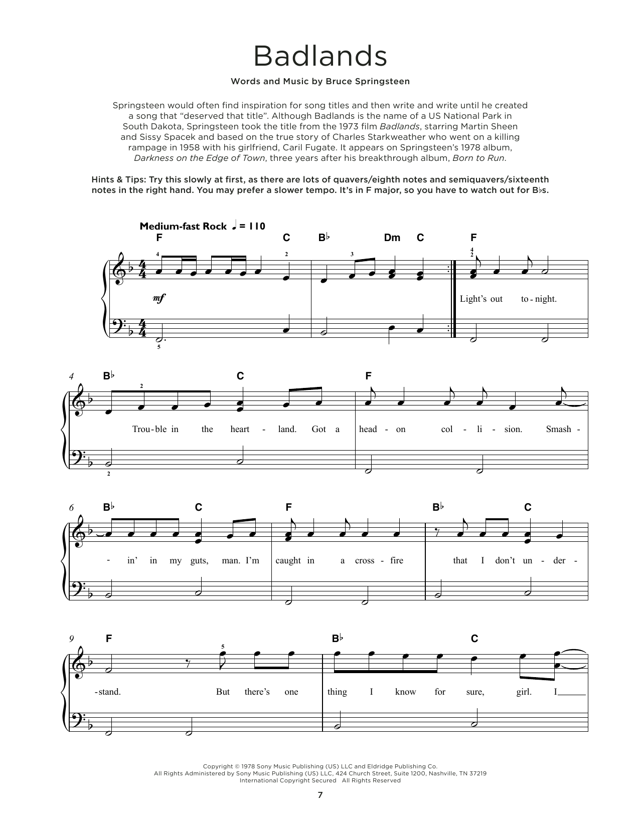 Produktgalerie: Seite 1 von 1 Badlands, Bruce Springsteen, Klavier