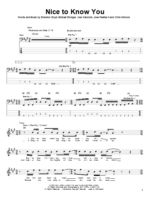Produktgalerie: Seite 1 von 1 Nice To Know You, Incubus, E-Bass