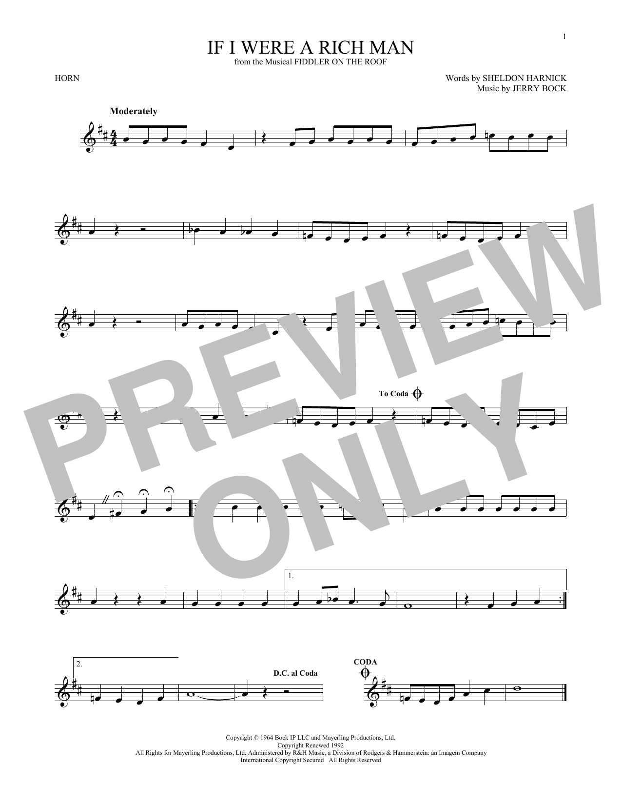 Produktgalerie: Seite 1 von 1 If I Were A Rich Man (from Fiddler On The Roof), Bock & Harnick, Horn