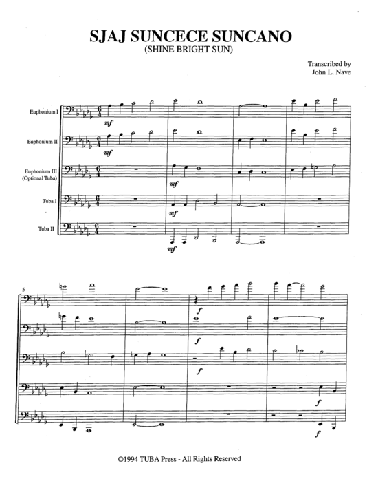 Product picture to: Sjaj Suncese Suncano (Tuba Quintett EEE(T) John Nave