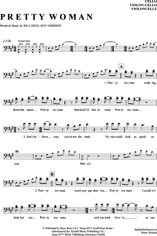 Produktgalerie: Seite 1 von 4 Pretty Woman , Orbison, Roy, (Violon-Cello)