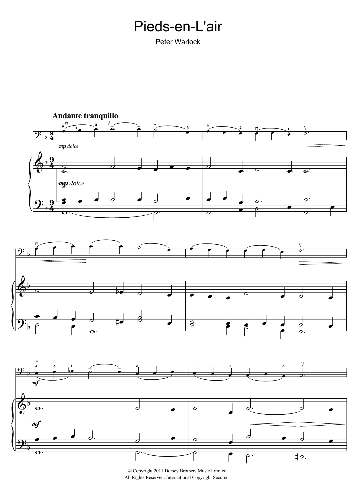 Produktgalerie: Seite 1 von 1 Pieds-En-L'air (from the Capriol Suite), Peter Warlock, Violoncello