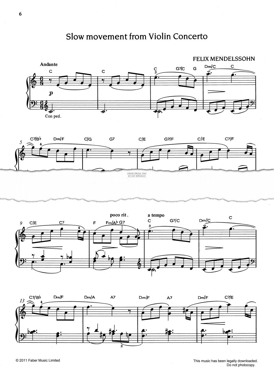 Slow Movement (from 'Violin Concerto') (Felix Mendelssohn) | Noten ...