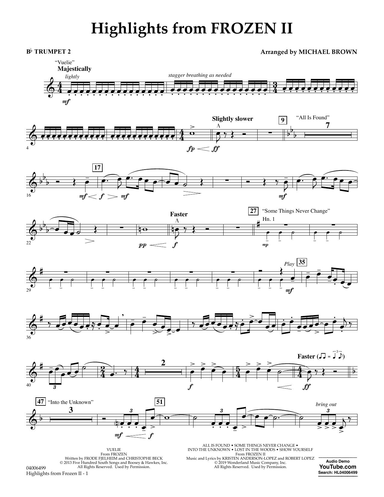 Produktbild zu: Highlights from Disney's Frozen 2 (arr. Michael Brown) - Bb Trumpet 2