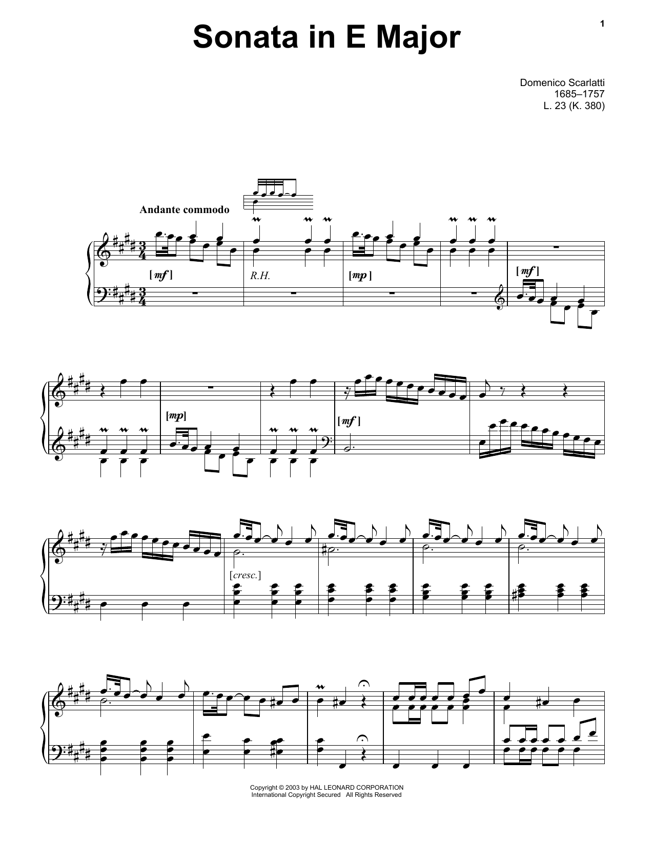 Product picture to: Sonata In E Major, L. 23
