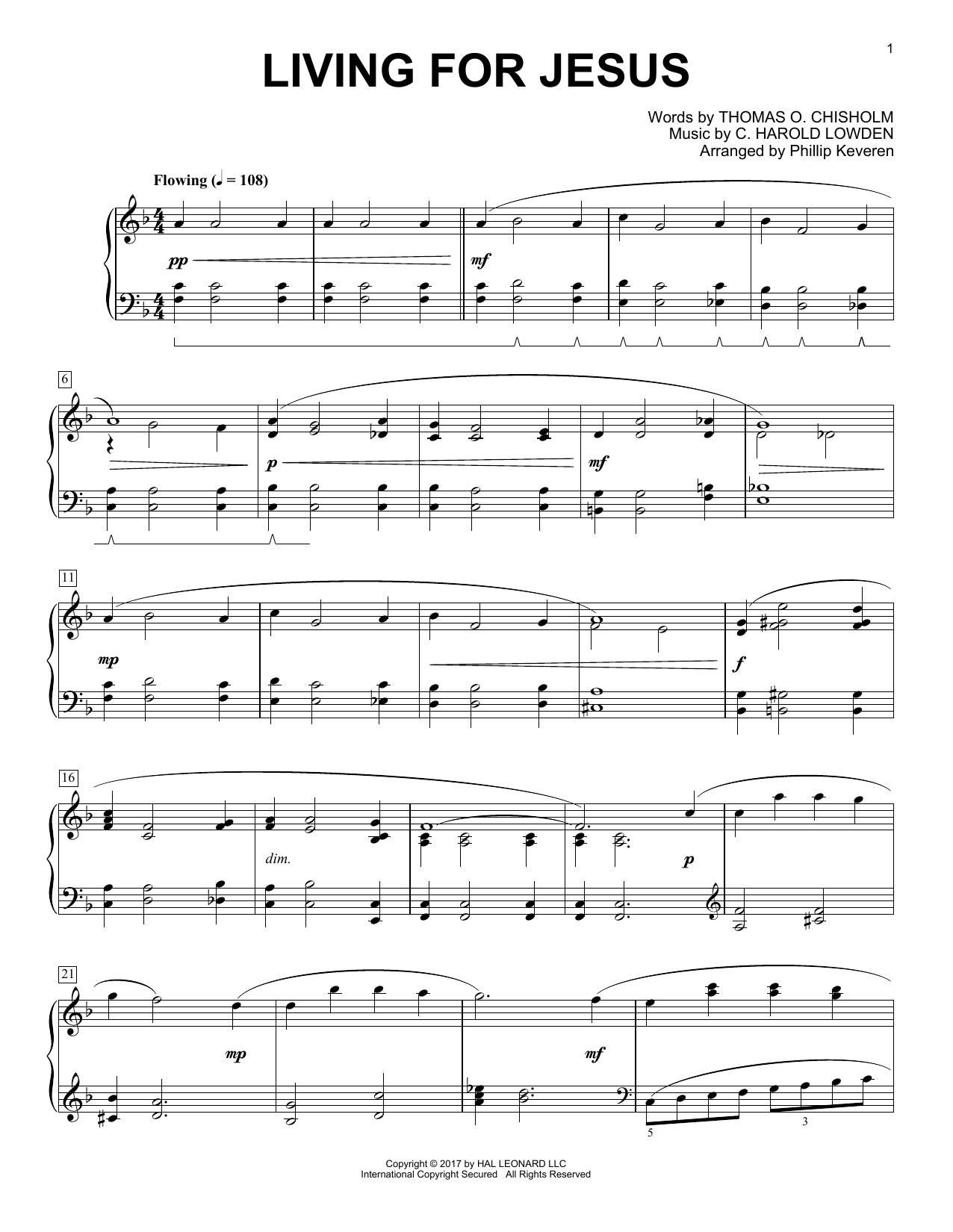 Product gallery: Page 1 of 1 Living For Jesus (arr. Phillip Keveren), C. Harold Lowden
