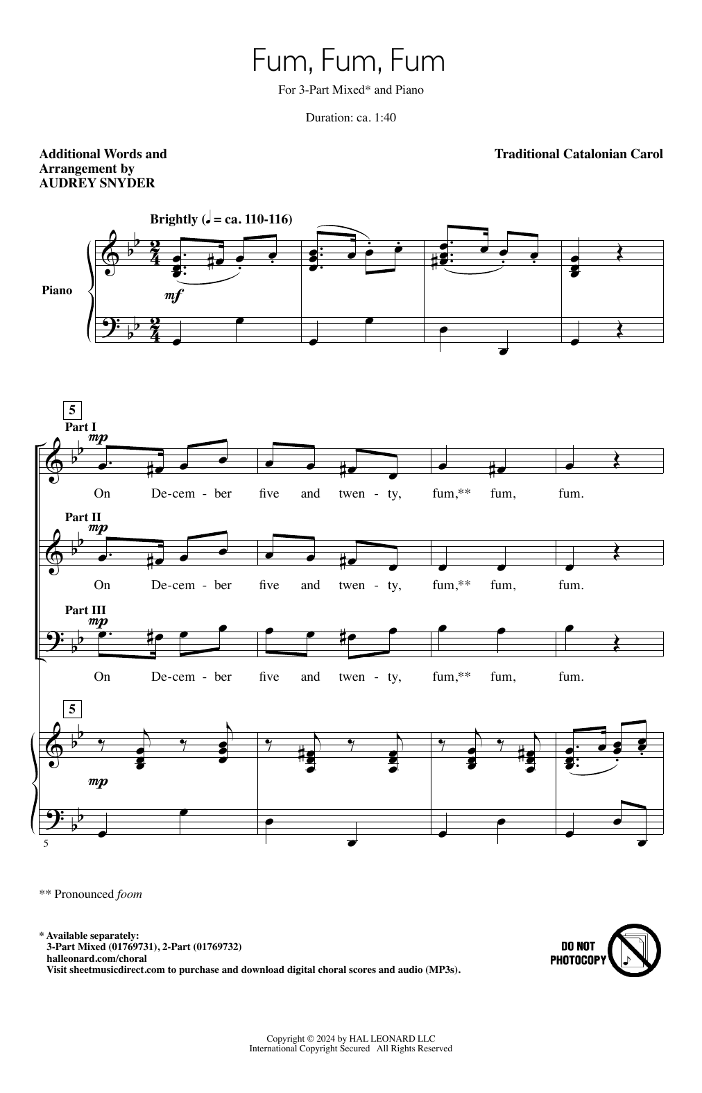 Produktgalerie: Seite 1 von 1 Fum, Fum, Fum (arr. Audrey Snyder), Traditional Catalonian Carol, Chor
