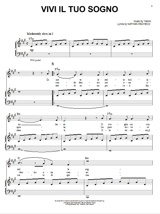 Produktgalerie: Seite 1 von 1 Vivi Il Tuo Sogno, Yanni, Gesang, Gitarre, Klavier