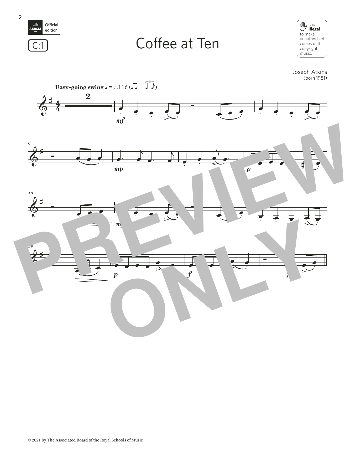 Product gallery: Page 1 of 1 Coffee at Ten (Grade 1 List C1 from the ABRSM Clarinet syllabus from 2022), Joseph Atkins